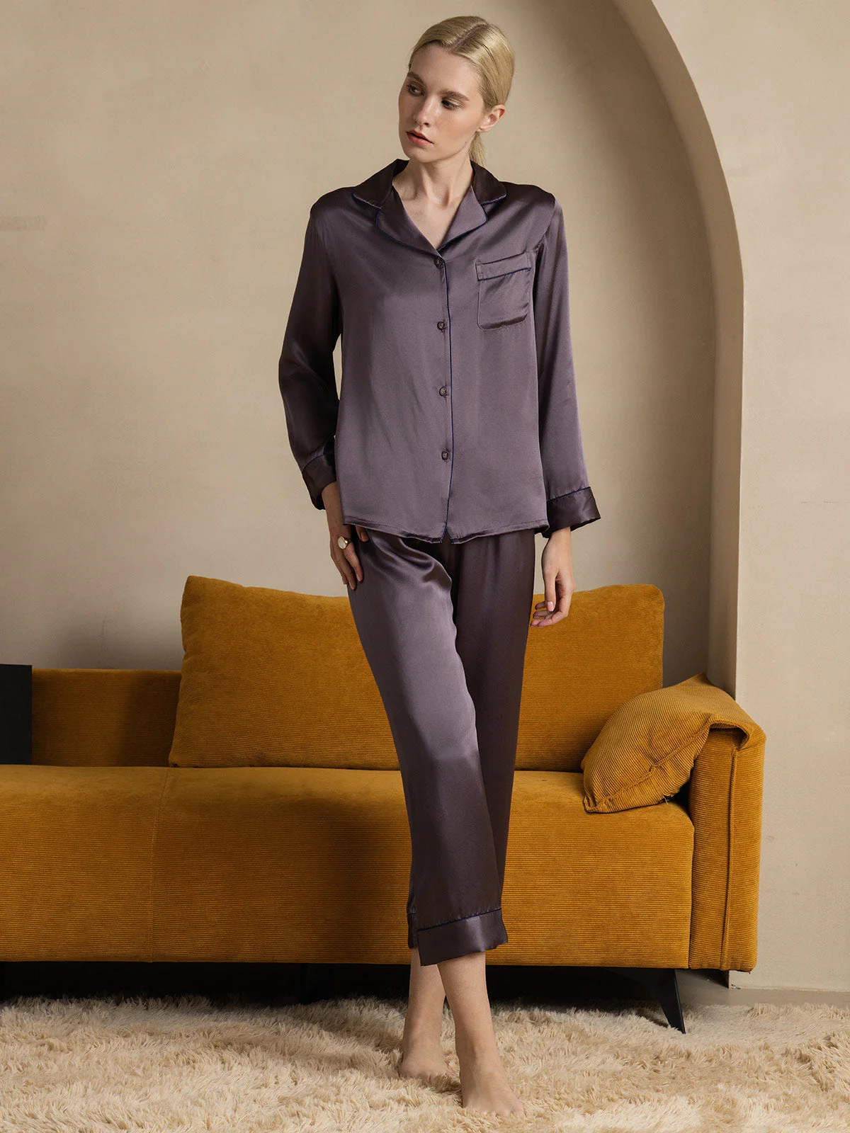 Pure Silk Long Sleeve Button Up Women's Pyjamas Set - Image 12