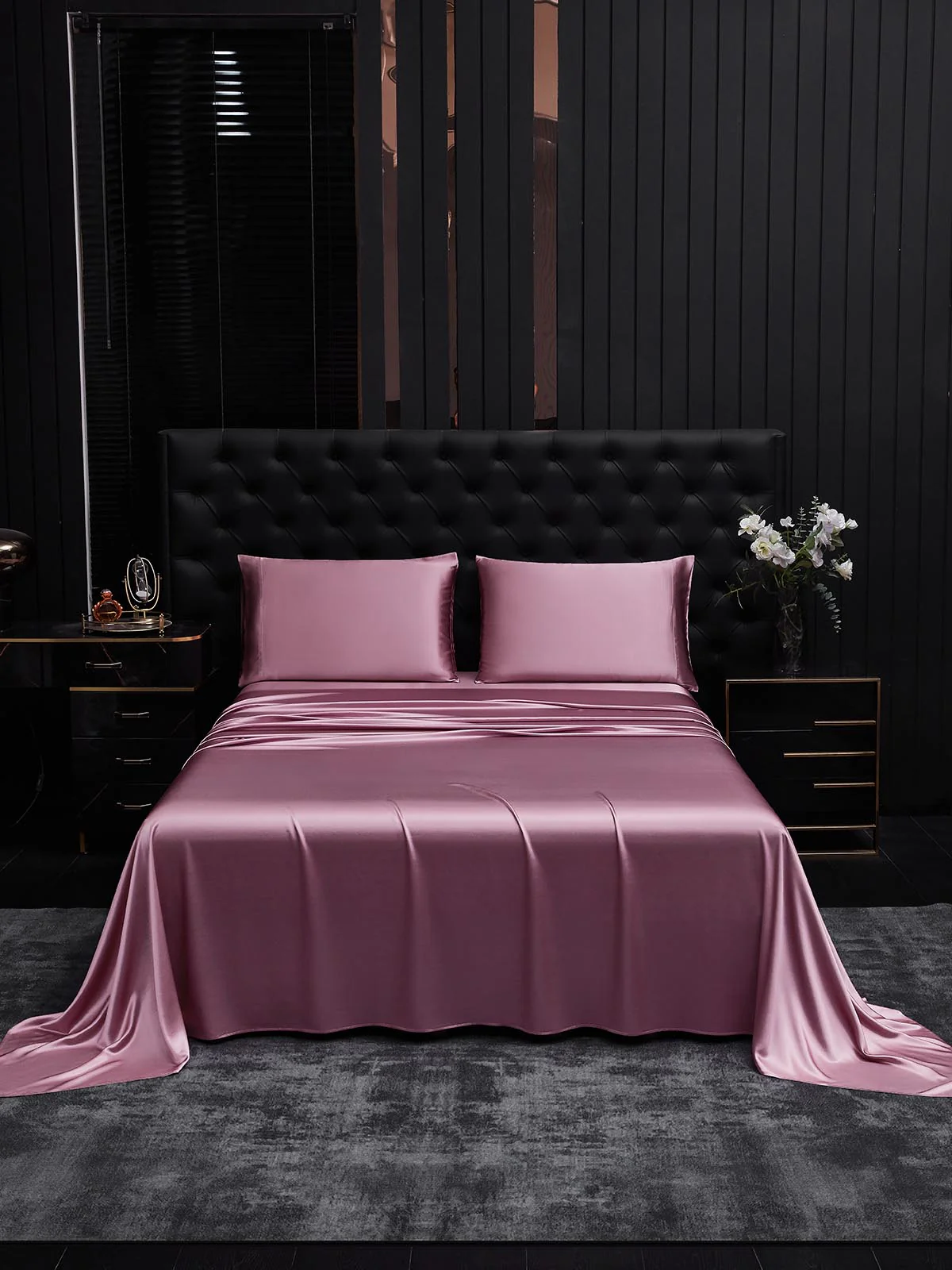 19Momme 4Pcs Silk Set Fitted&Flat Sheets+2x Pillowcases - Image 108