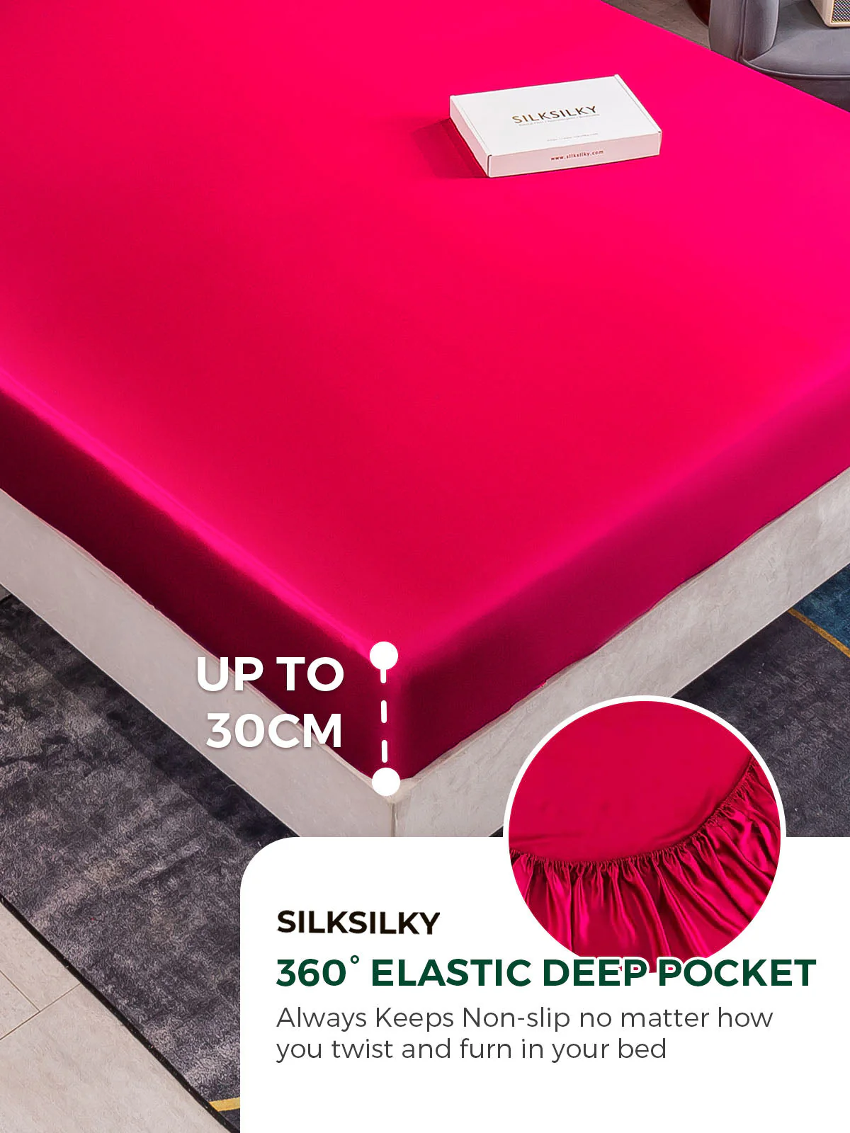 19Momme 4Pcs Silk Set Fitted&Flat Sheets+2x Pillowcases - Image 44