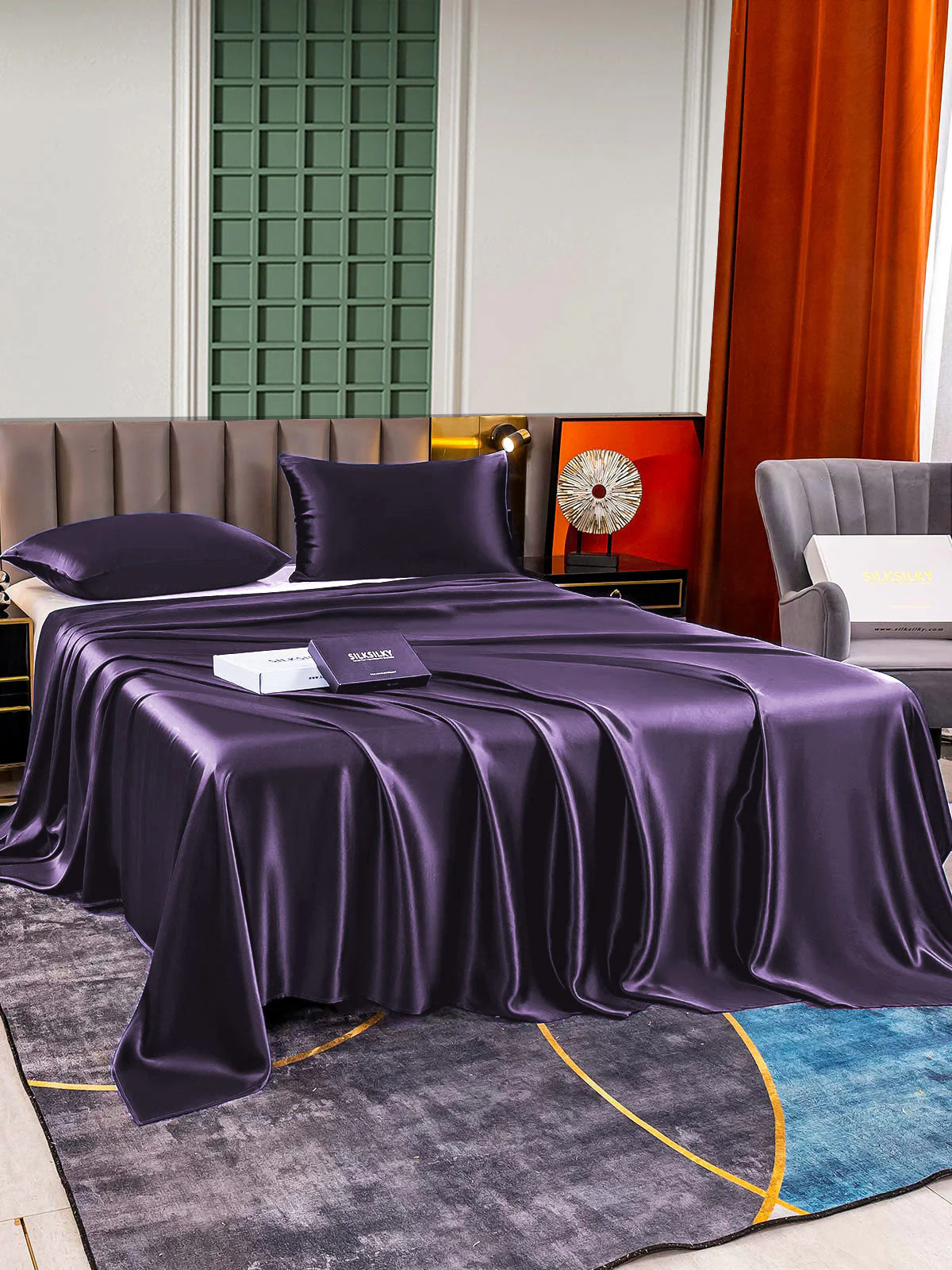 22Momme 3Pcs Silk Set Flat Sheet+2x Pillowcases - Image 74