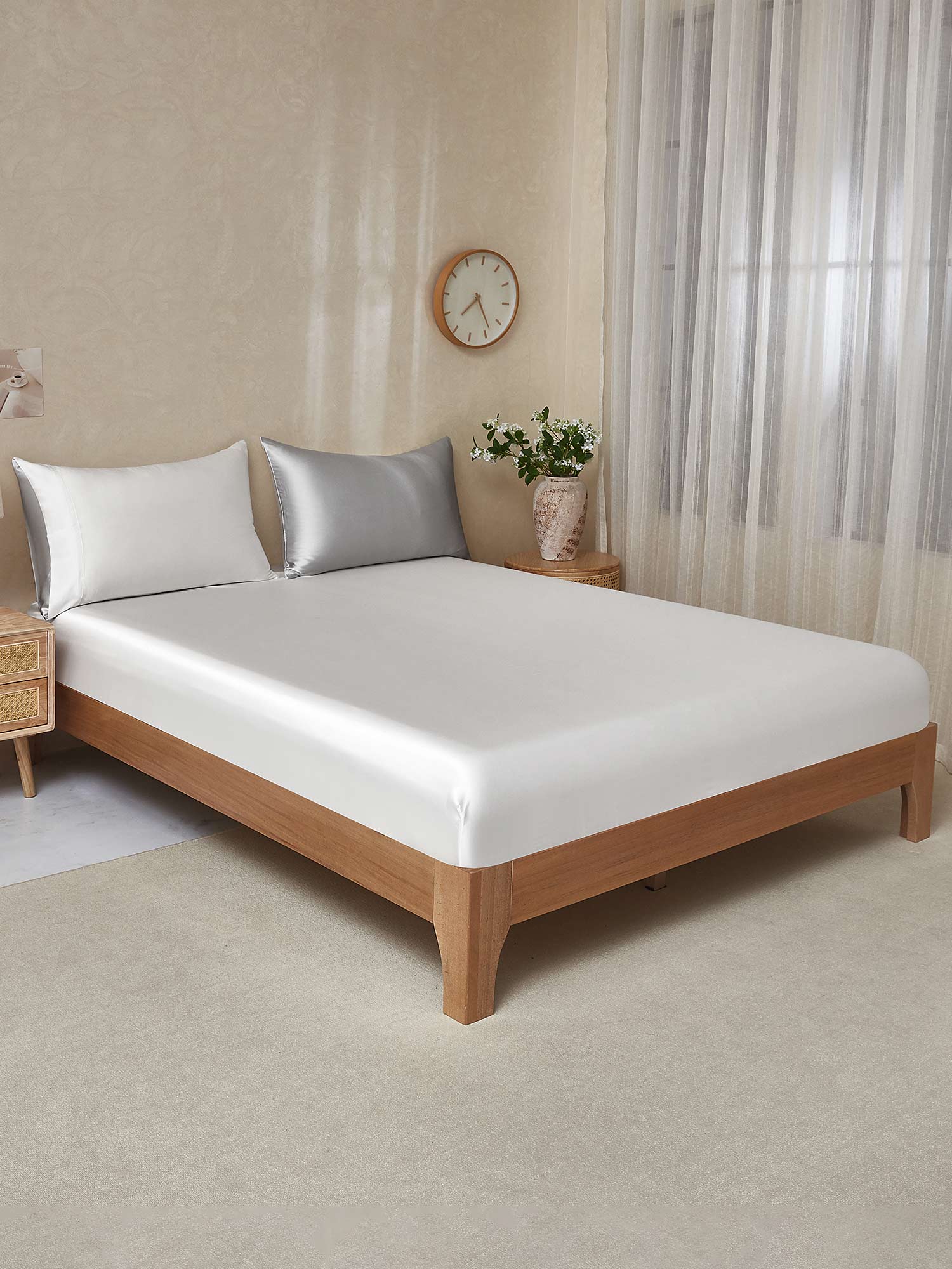 22Momme 3Pcs Silk Set Fitted Sheet+2x Pillowcases - Image 79