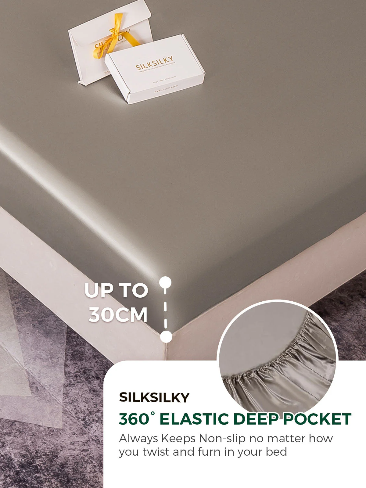 22Momme Silk 4Pcs Set Fitted&Flat Sheets+2x Pillowcases - Image 43