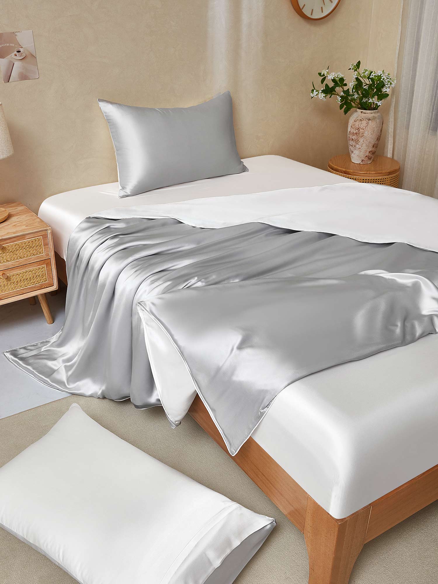 19Momme 4Pcs Silk Set Duvet Cover+Fitted Sheet+2x Pillowcases - Image 118