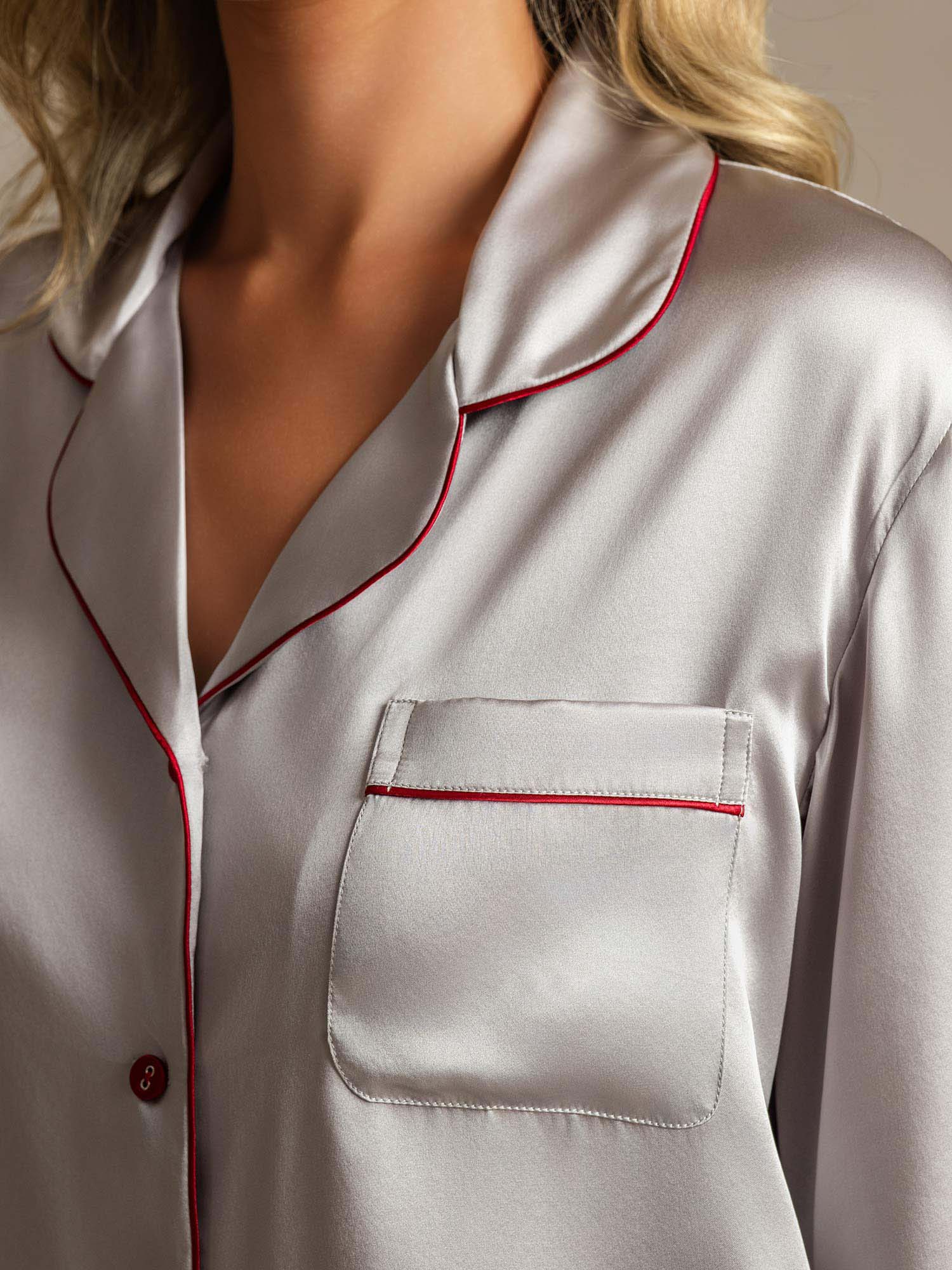 Women's Pure Silk Long Sleeve Notch Collar Pyjamas Set - Image 53