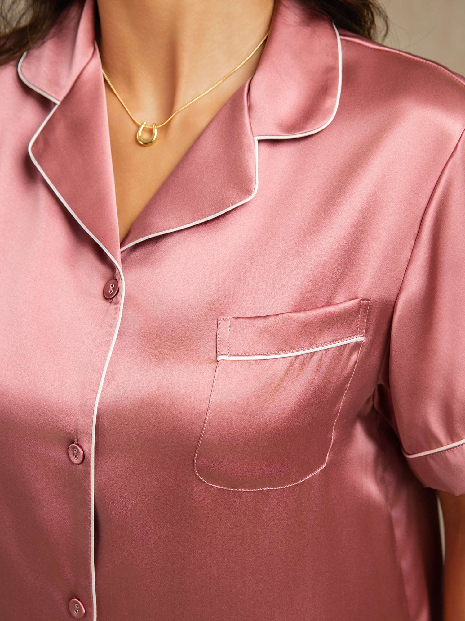 Women's Pure Silk Short Sleeve Notch Collar Pyjamas Set - Image 49