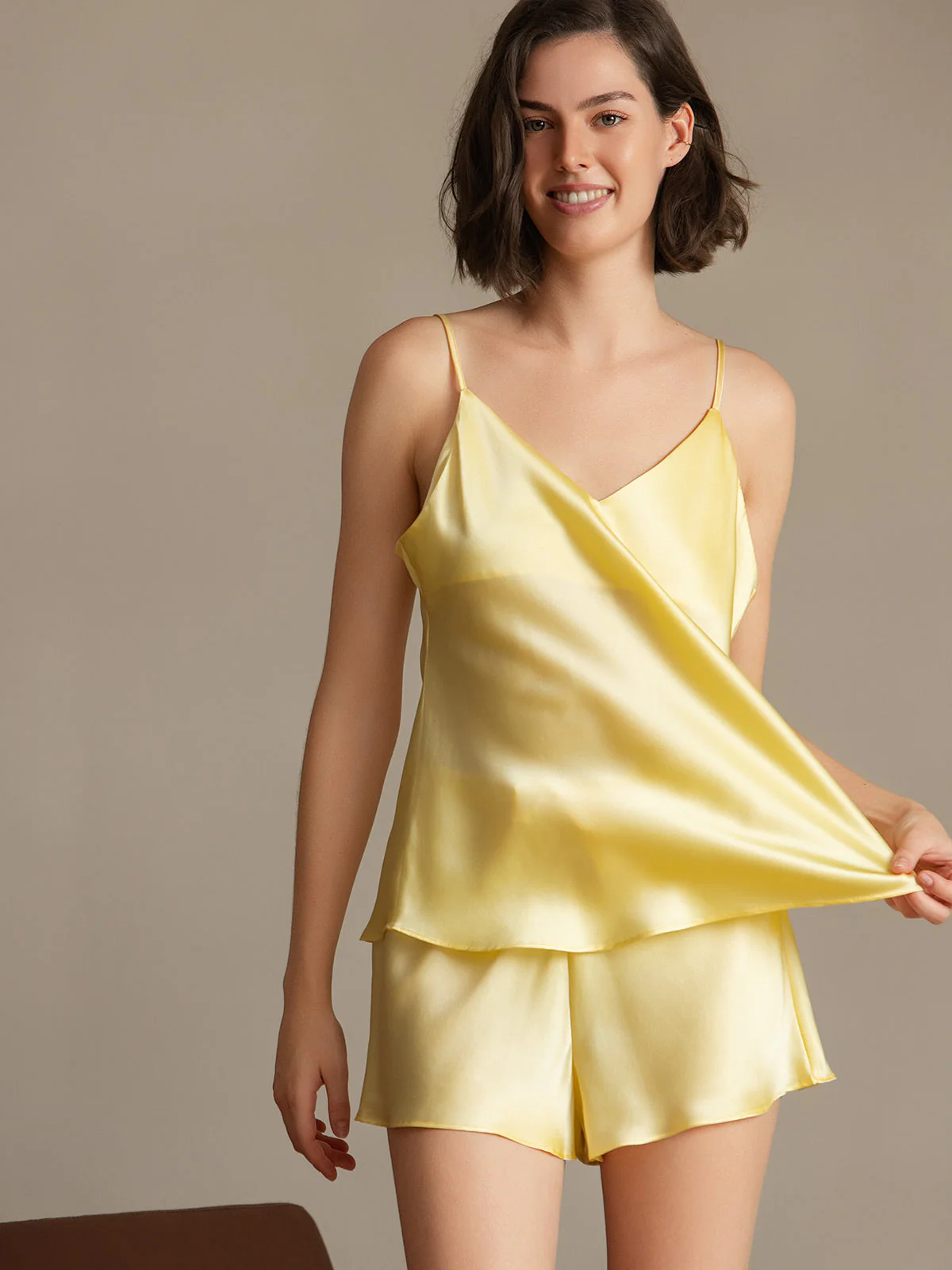 Pure Silk V Neck Above the Knee Camisole Set - Image 34