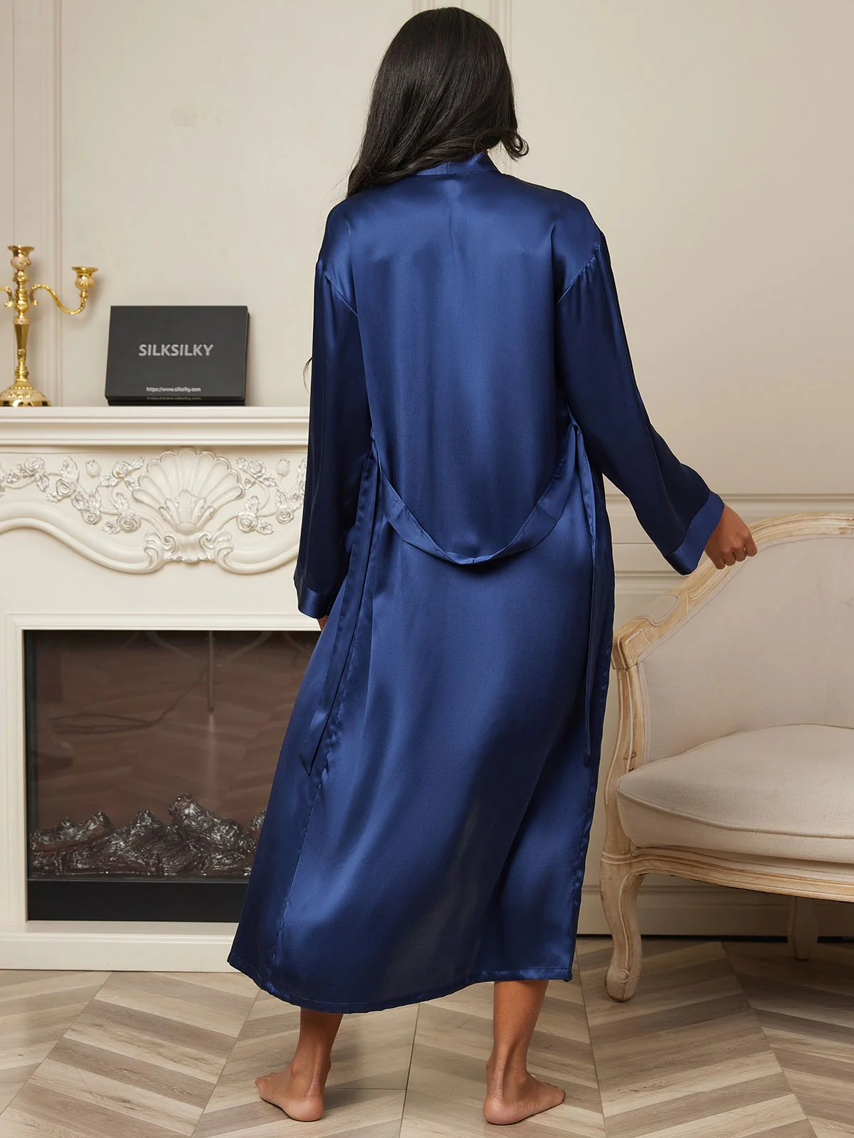 Pure Silk Long Sleeve Midi Women's Dressing Gown - Image 26